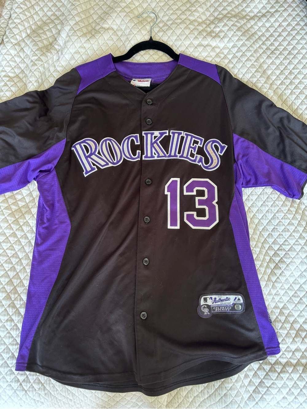 Majestic Colorado Rockies Black & Purple Jersey